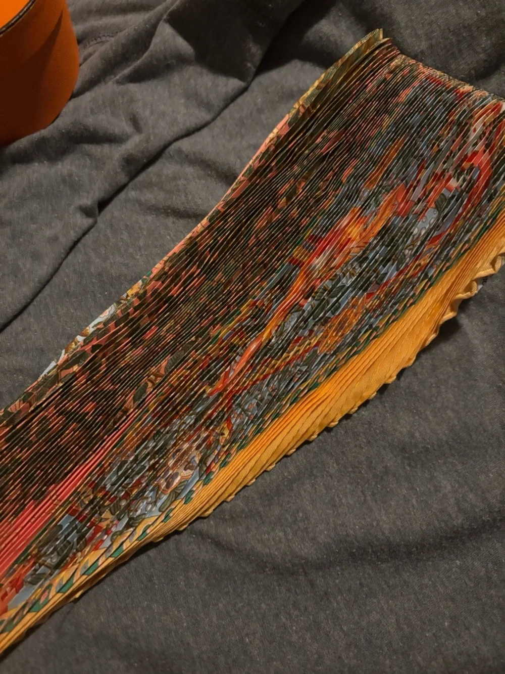 HERMES Carre 90 Pleated AXIS MUNDI Unisex Scarf Orange with box - Picture 7 of 9